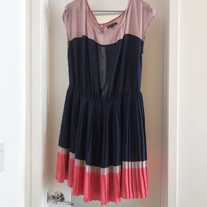 Coral and navy colorblock dress